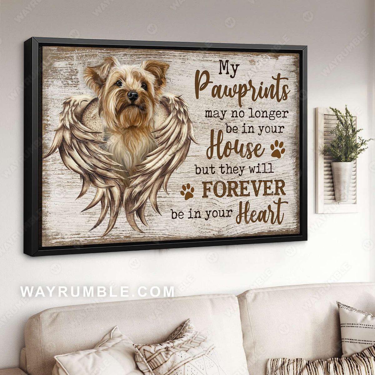 Yorkshire Terrier, Fairy wing, Pawprint, My pawprints will forever be in your heart - Heaven Landscape Canvas Prints, Wall Art