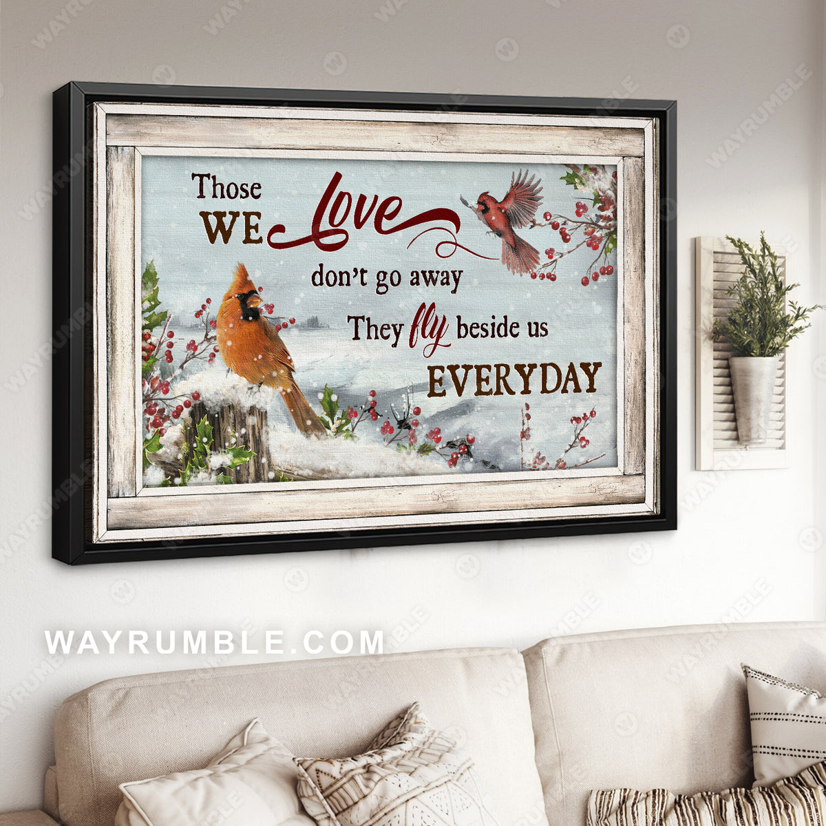 Winter forest, Watercolor cardinal, Cranberry, Those we love don't go away - Heaven Landscape Canvas Prints, Wall Art