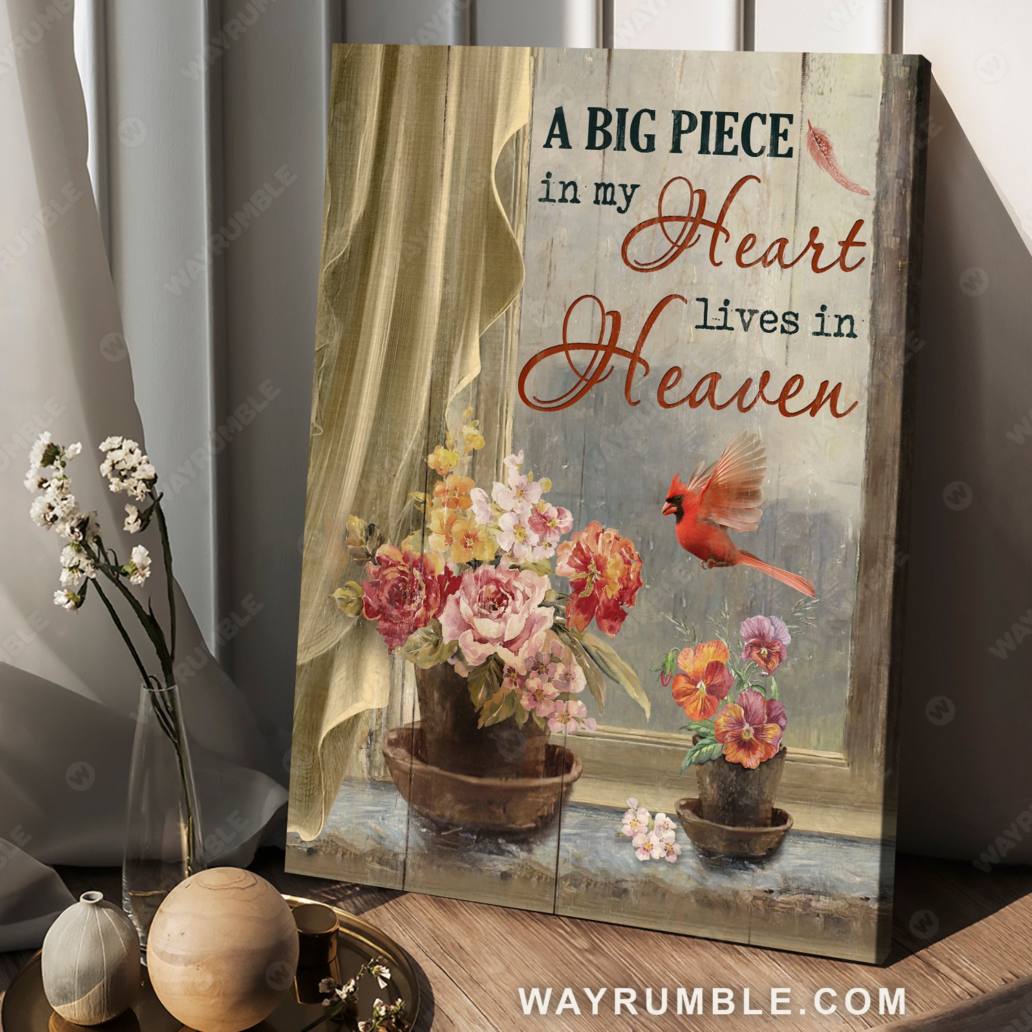 Flower Vase, Northern cardinal, A big piece in my heart - Heaven Portrait Canvas Prints, Wall Art