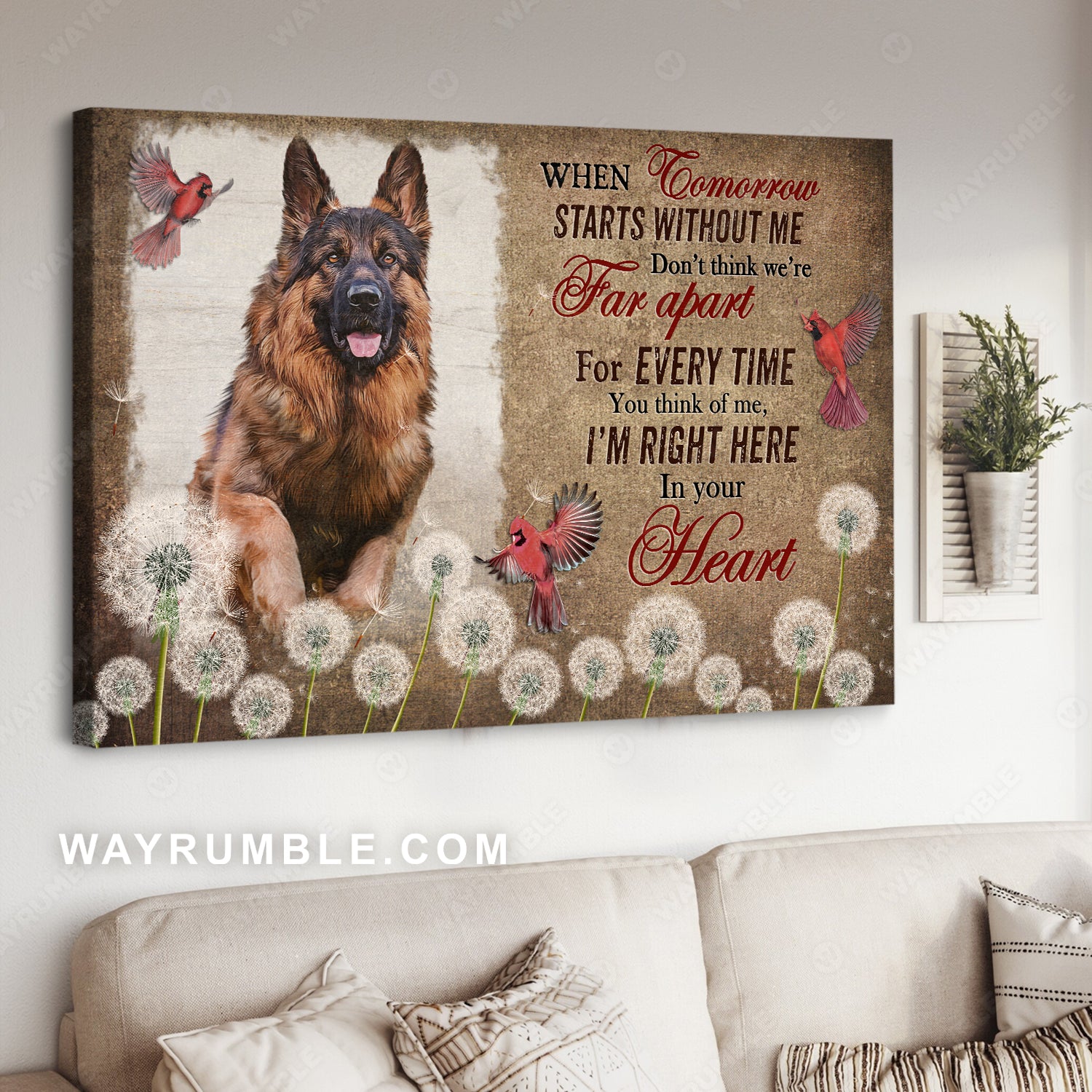 German shepherd drawing, Dandelion field, Cardinal, When tomorrow starts without me - Heaven Landscape Canvas Prints, Wall Art