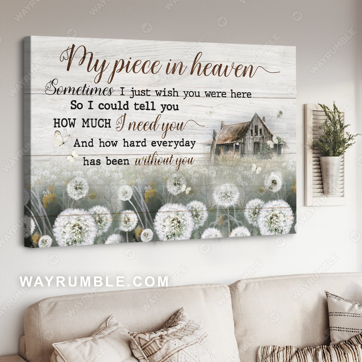 Old barn house, Dandelion field, A peaceful scenery, I just wish you were here - Heaven Landscape Canvas Prints, Wall Art