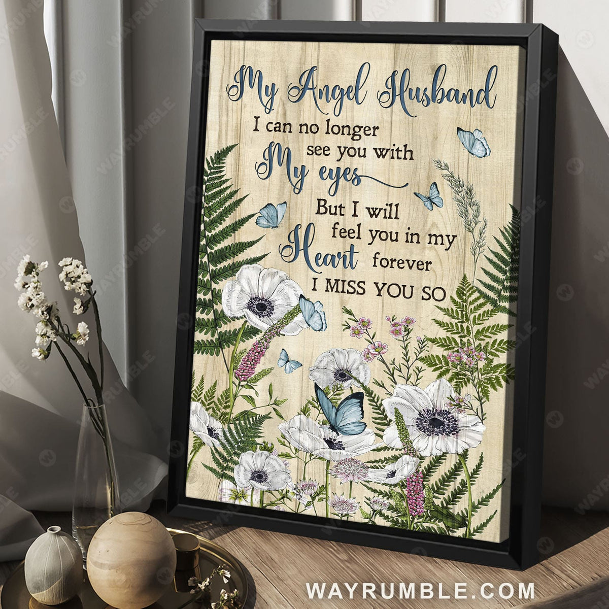 White poppy painting, Green garden, Pretty butterfly, My angel husband - Heaven Portrait Canvas Prints, Wall Art