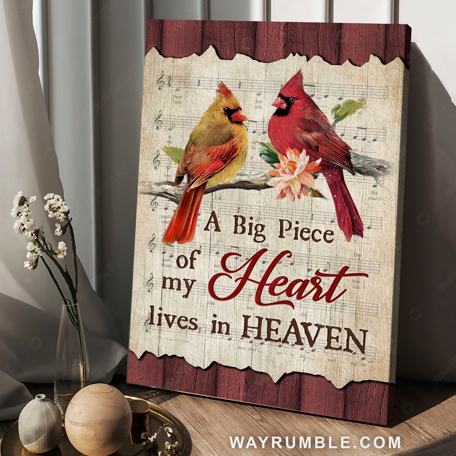 Bird couple, Male and female cardinals, A piece of my heart in heaven - Heaven Portrait Canvas Prints, Wall Art