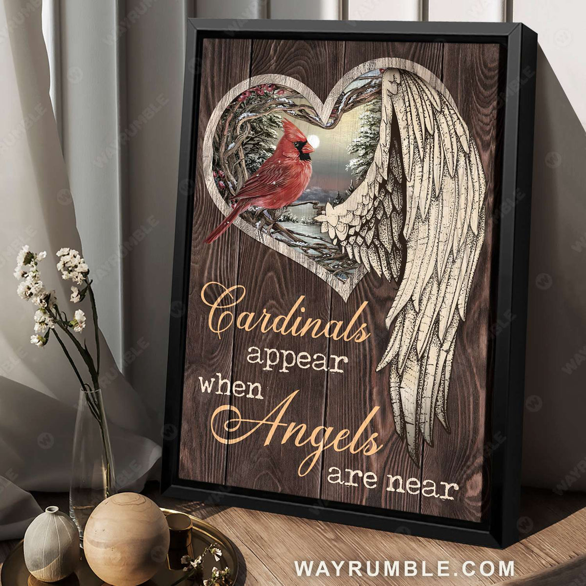 Cardinal painting, On winter night, Angel wing, Cardinals appear when angels are near - Heaven Portrait Canvas Prints, Wall Art