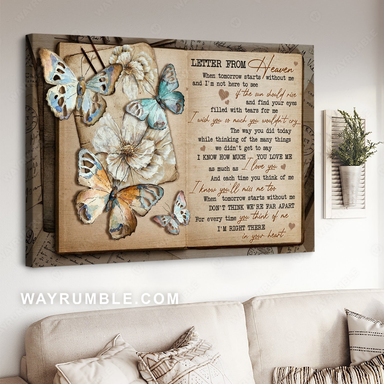 Vintage butterfly, Watercolor jasmine, Letter from heaven - Heaven Landscape Canvas Prints, Wall Art