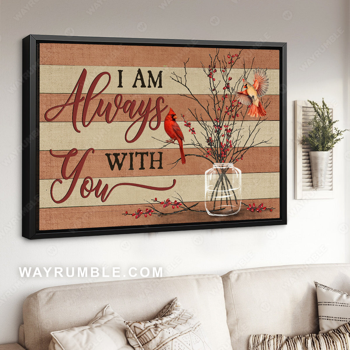 Northern cardinal, Cranberry, Glass bottle, I am always with you - Heaven Landscape Canvas Prints, Wall Art
