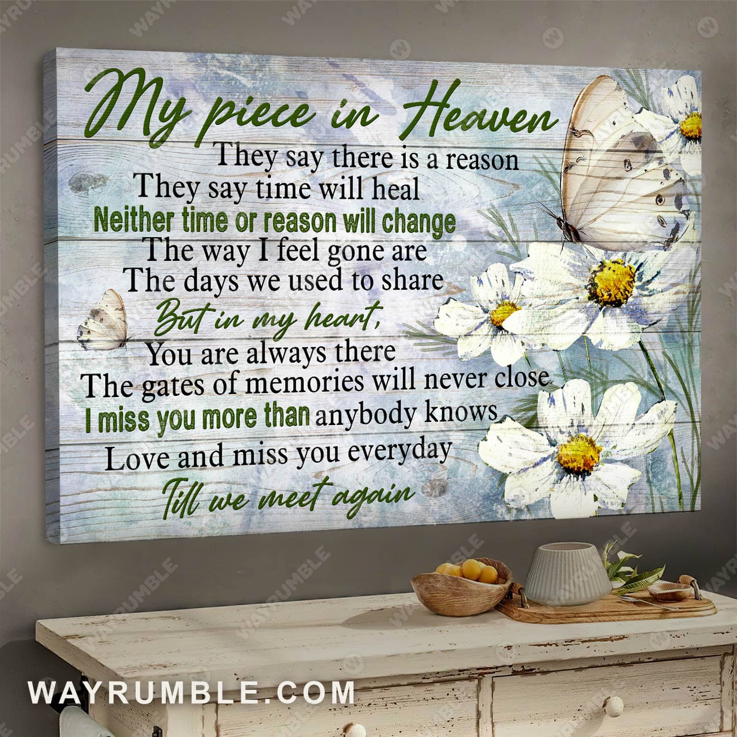 Daisy flower painting, white butterfly, Love and miss you everyday - Heaven Landscape Canvas Prints, Wall Art