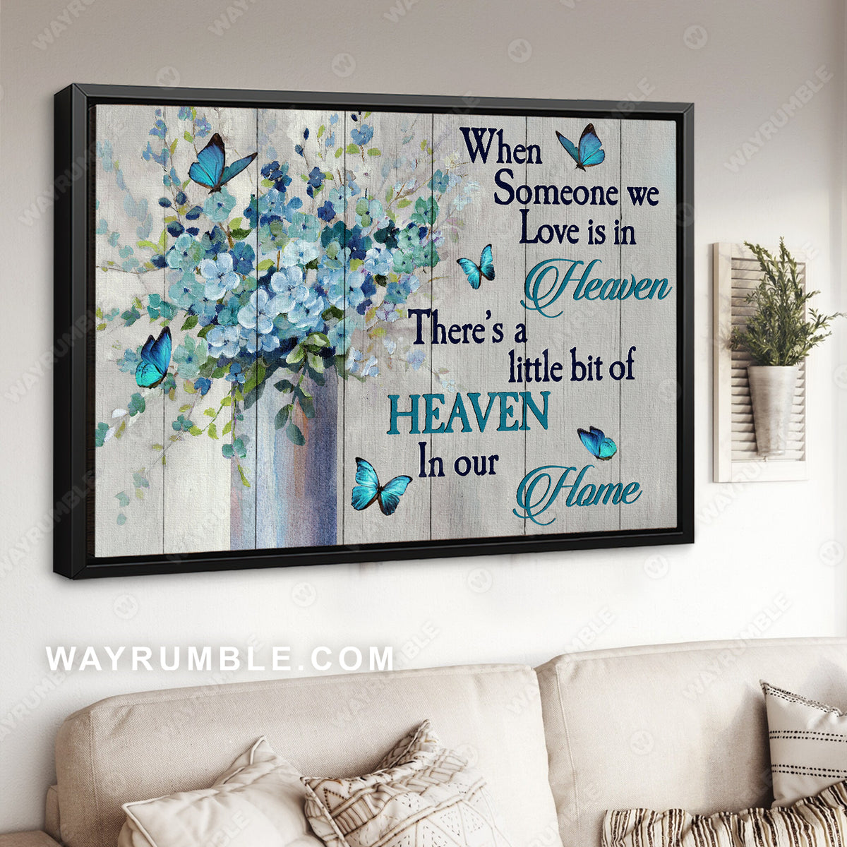 Baby flower vase, Blue butterfly, When someone we love is in heaven - Heaven Landscape Canvas Prints, Wall Art