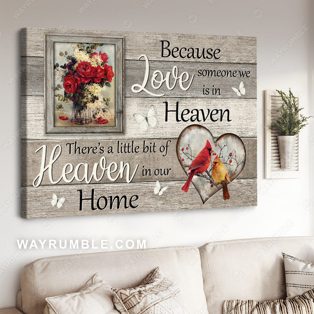Cardinal painting, Red rose, Vintage window, Because someone we love is in heaven - Heaven Landscape Canvas Prints, Wall Art