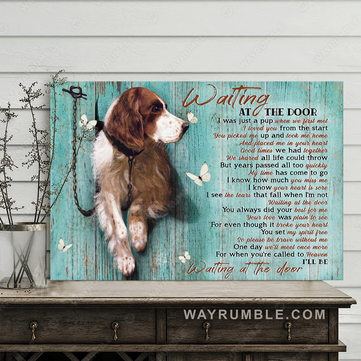 Basset hound dog, White butterfly, Waiting at the door - Heaven Landscape Canvas Prints, Wall Art