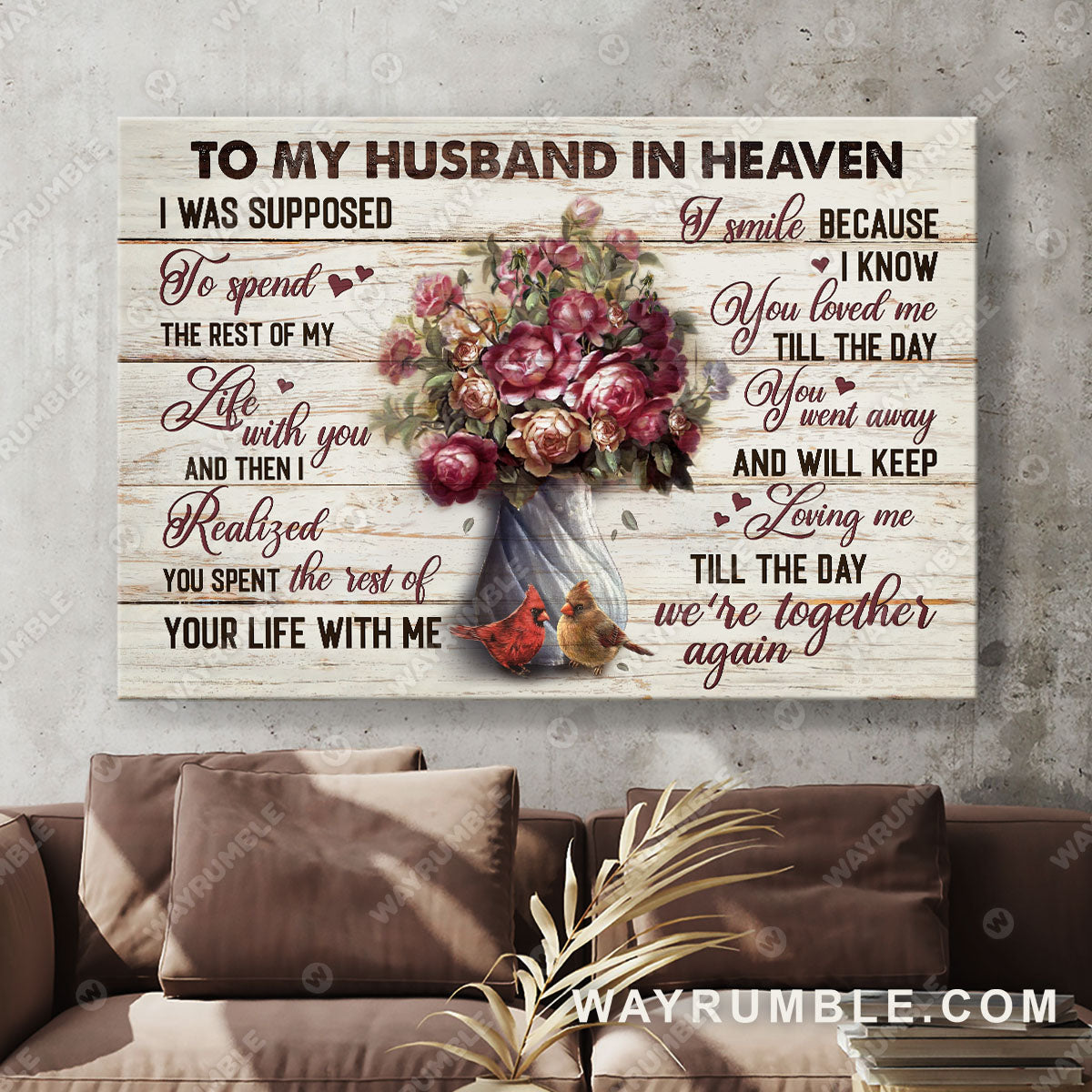 To my husband, Rose vase, Vintage painting, Still art, I smile because I know you loved me - Heaven Landscape Canvas Prints, Wall Art