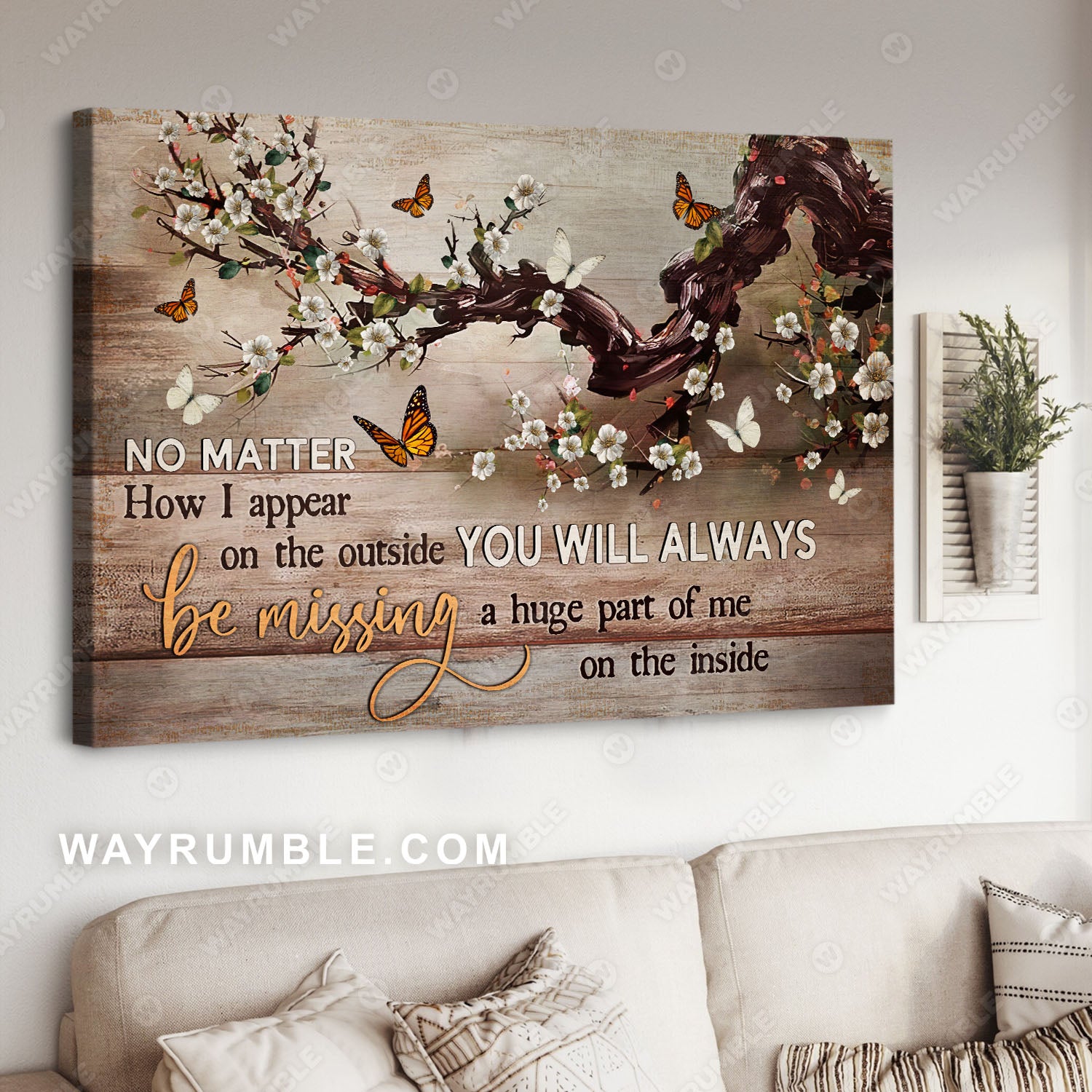 Cherry blossom tree, Butterfly, You will always be missing a huge part of me - Heaven Landscape Canvas Prints, Wall Art