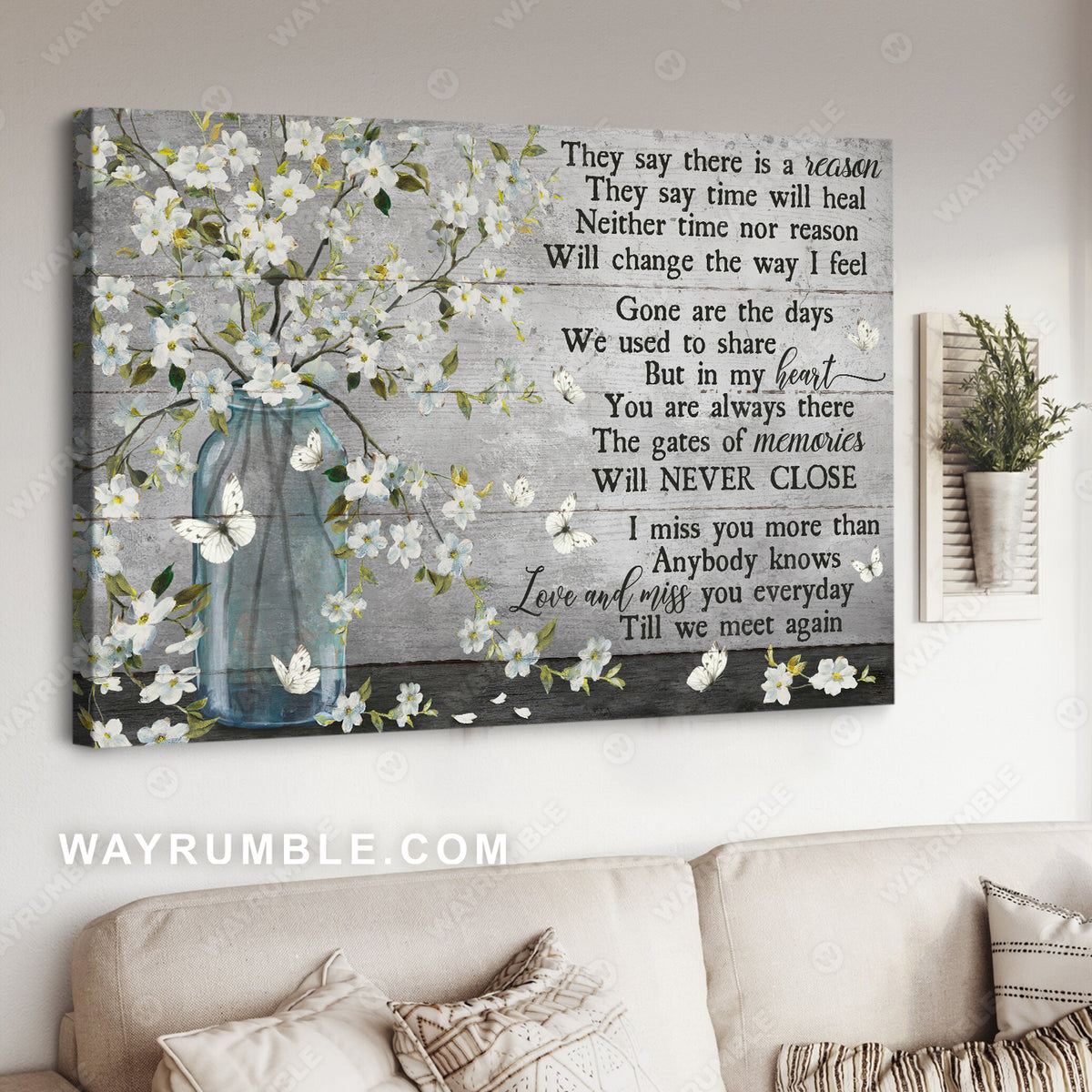 Beautiful white flower vase, Subtle background, They say time will heal - Heaven Landscape Canvas Prints, Wall Art