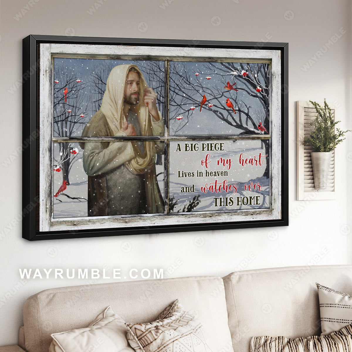 Jesus painting, Winter forest, Through the window, A big piece of my heart lives in heaven - Heaven Landscape Canvas Prints, Wall Art