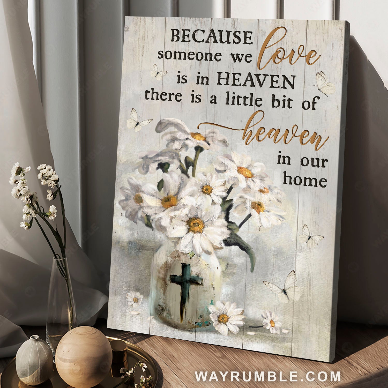 White daisy, Cross painting, Flying butterfly, Someone we love is in heaven - Heaven Portrait Canvas Prints, Wall Art