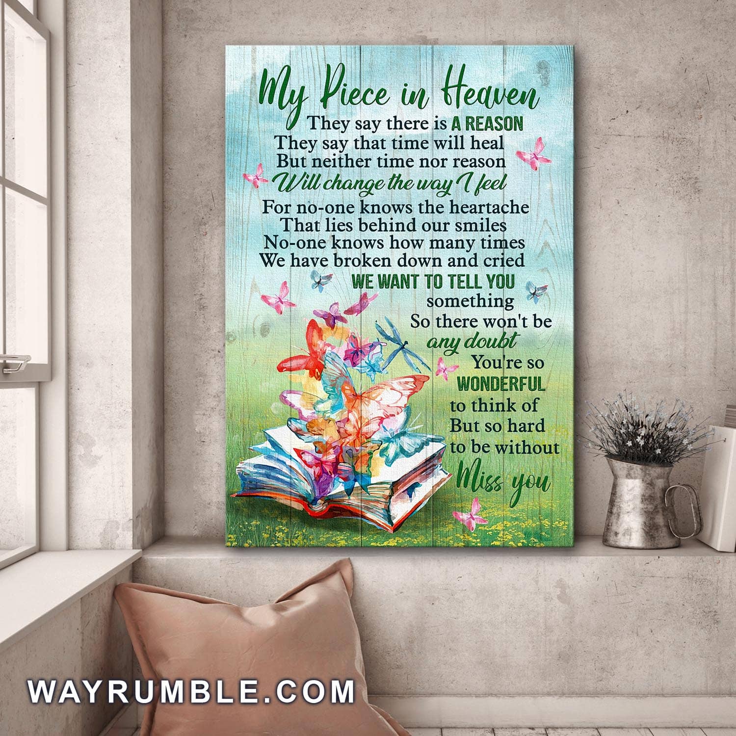 Book, Colorful Butterfly, You're so wonderful to think of but so hard to be without - Heaven Portrait Canvas Prints, Wall Art