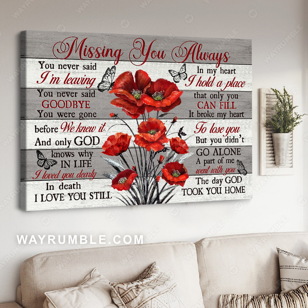 Red poppy painting, Black butterfly, The day God took you home - Heaven Landscape Canvas Prints, Wall Art