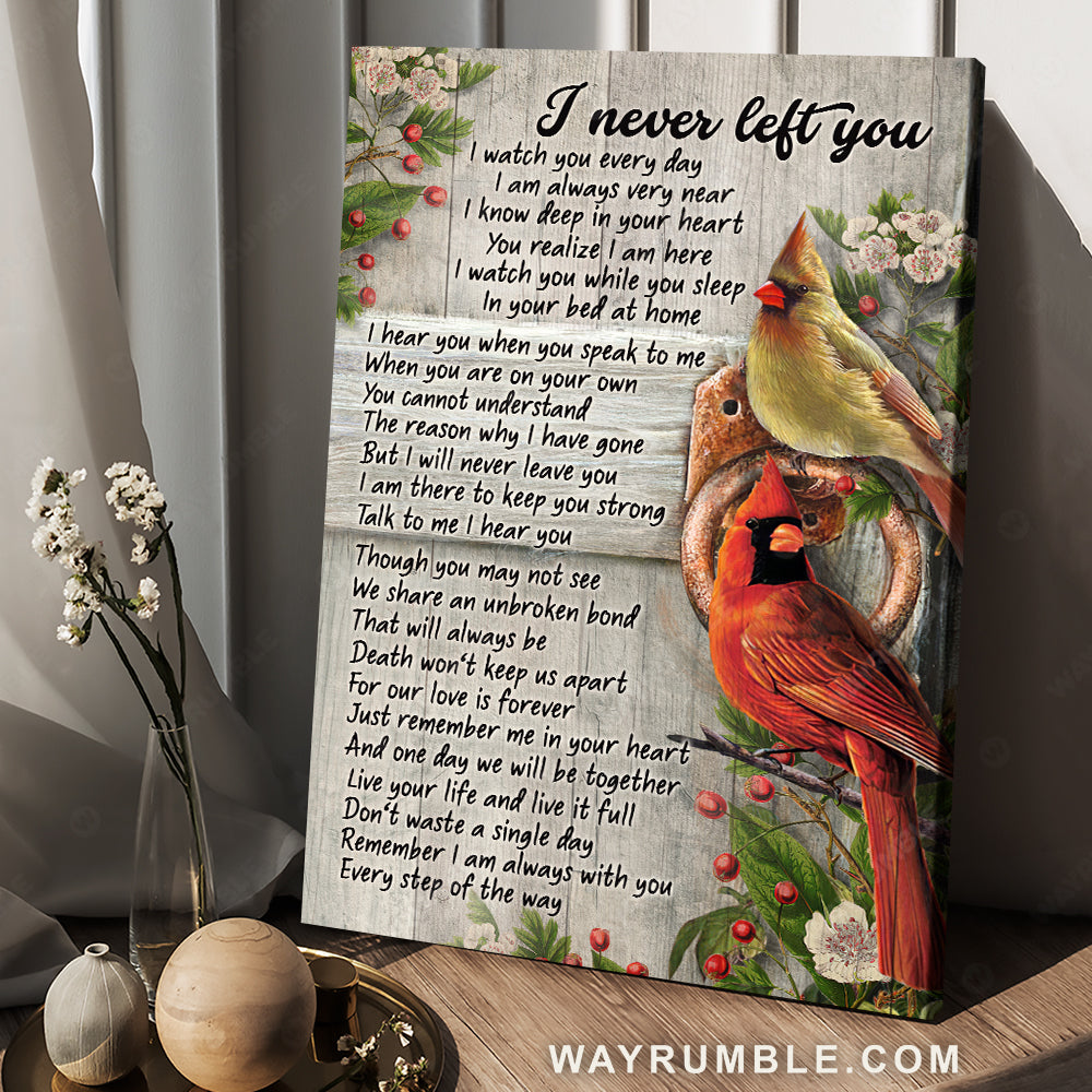 Cardinal painting, White flower, Red cranberry, I never left you - Heaven Portrait Canvas Prints, Wall Art