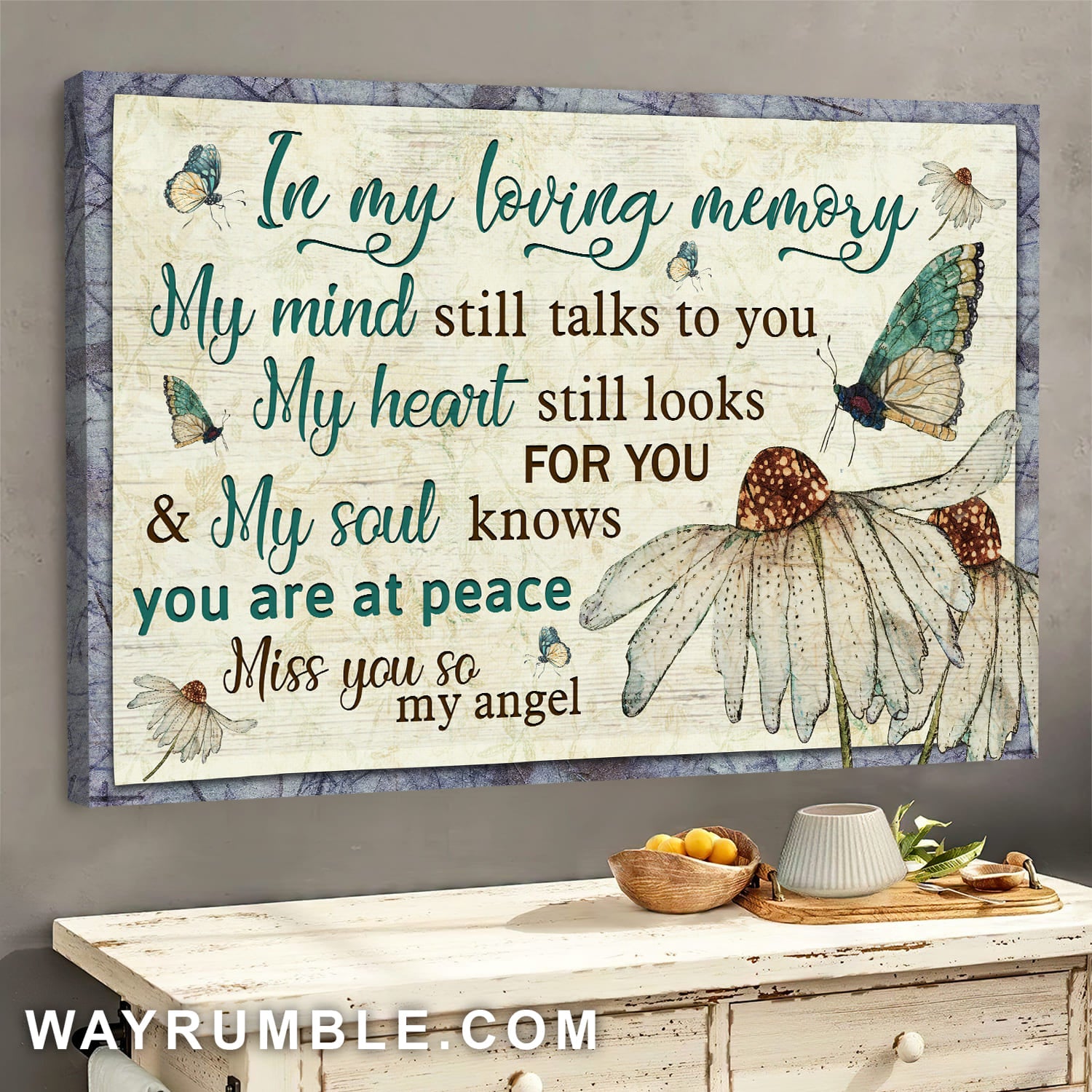 Butterfly drawing, White flower painting, My heart still looks for you - Heaven Landscape Canvas Prints, Wall Art