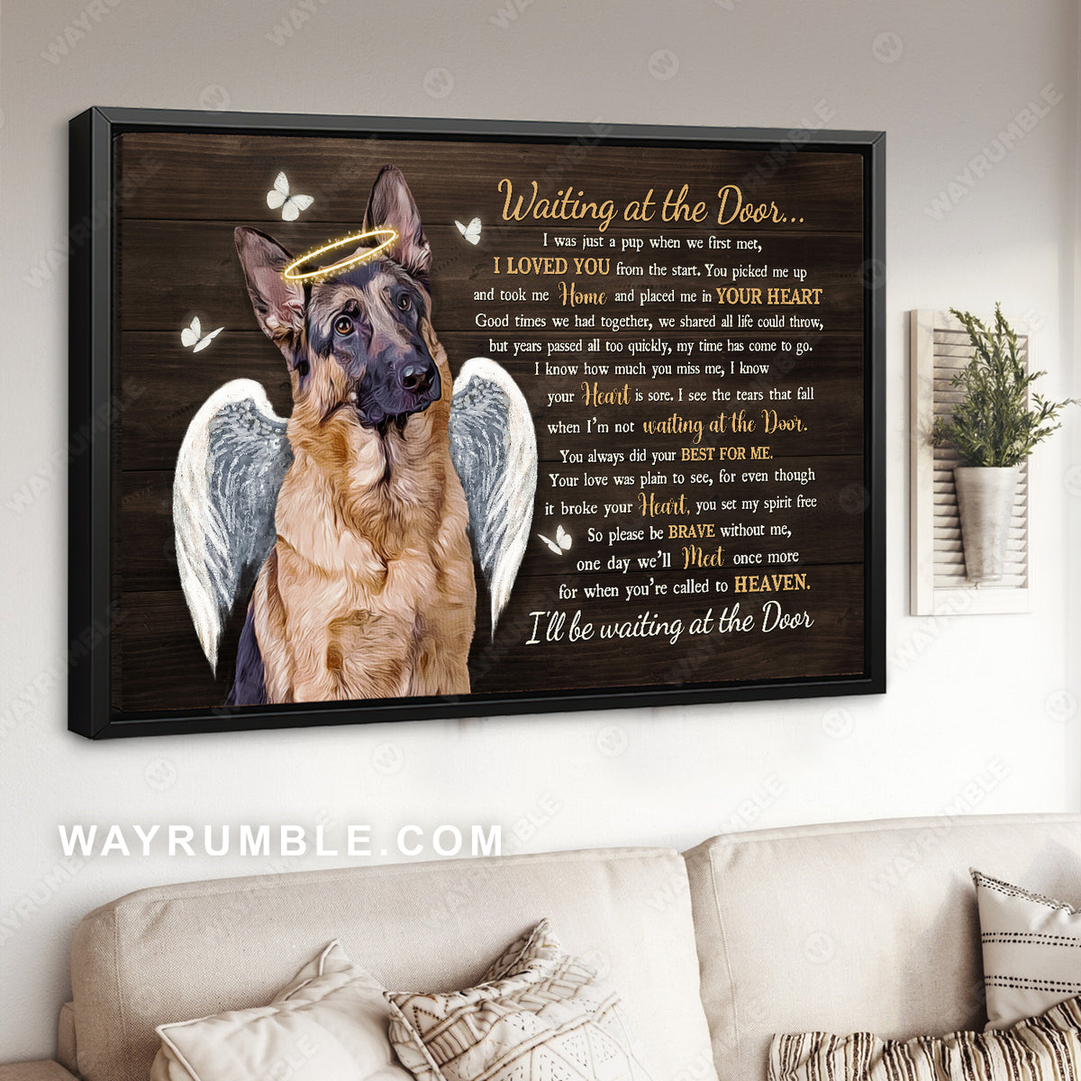 Stunning German Shepherd, Angel wreath, Waiting at the door - Heaven Landscape Canvas Prints, Home Decor Wall Art