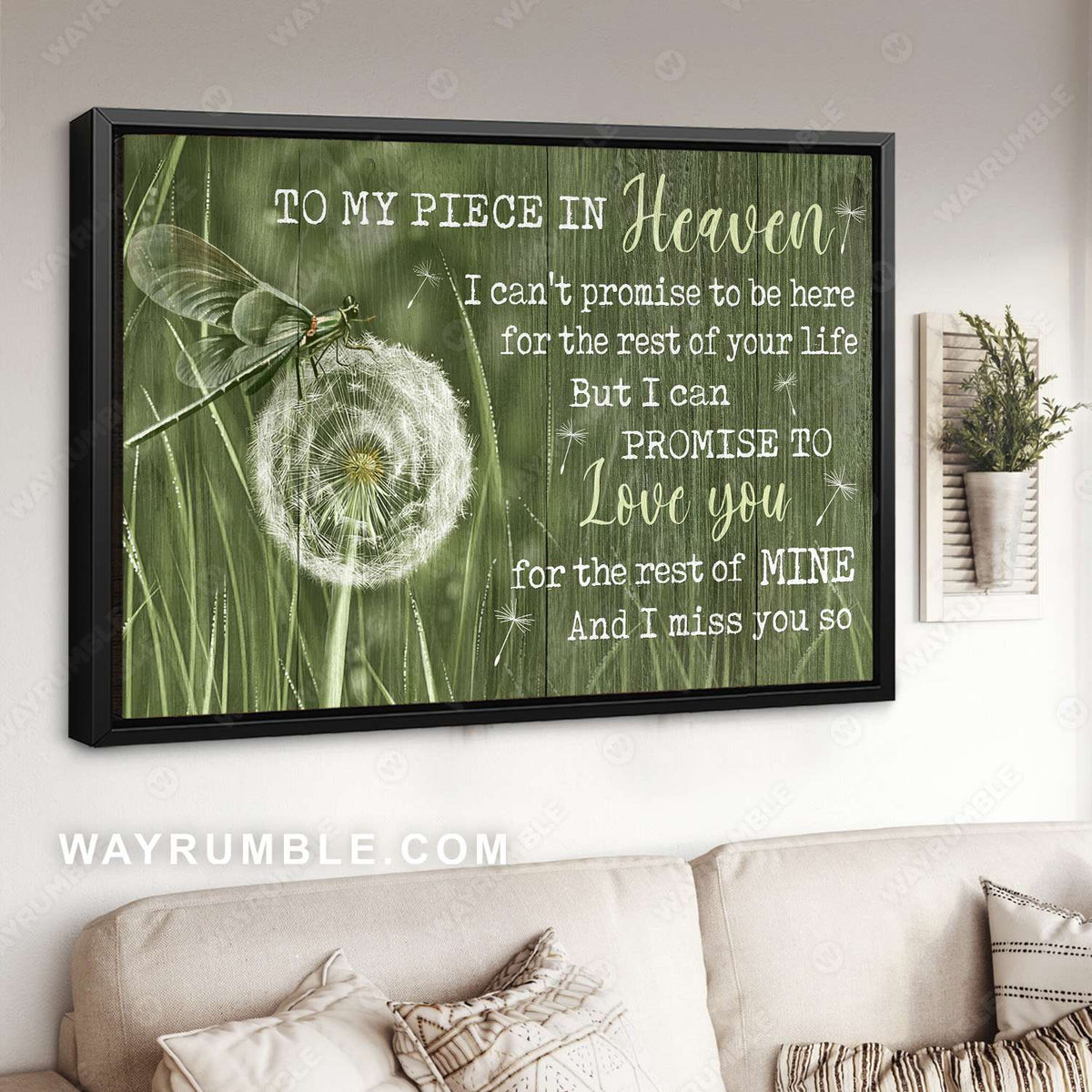 Dragonfly, Dandelion, Green background, To my piece in heaven - Heaven Landscape Canvas Prints, Wall Art