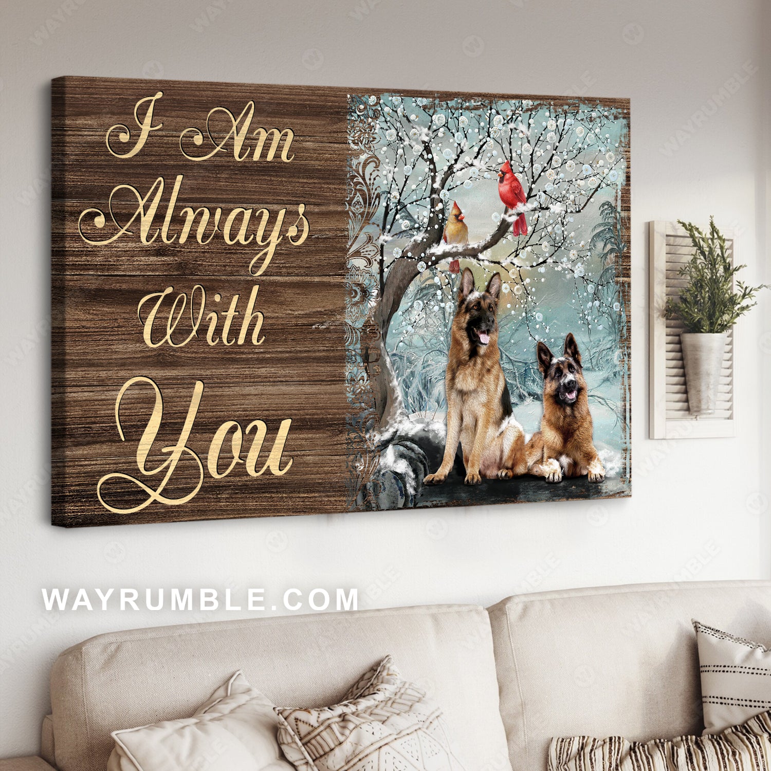 German shepherd dogs, Snow forest, Cute cardinal, I am always with you - Heaven Landscape Canvas Prints, Wall Art