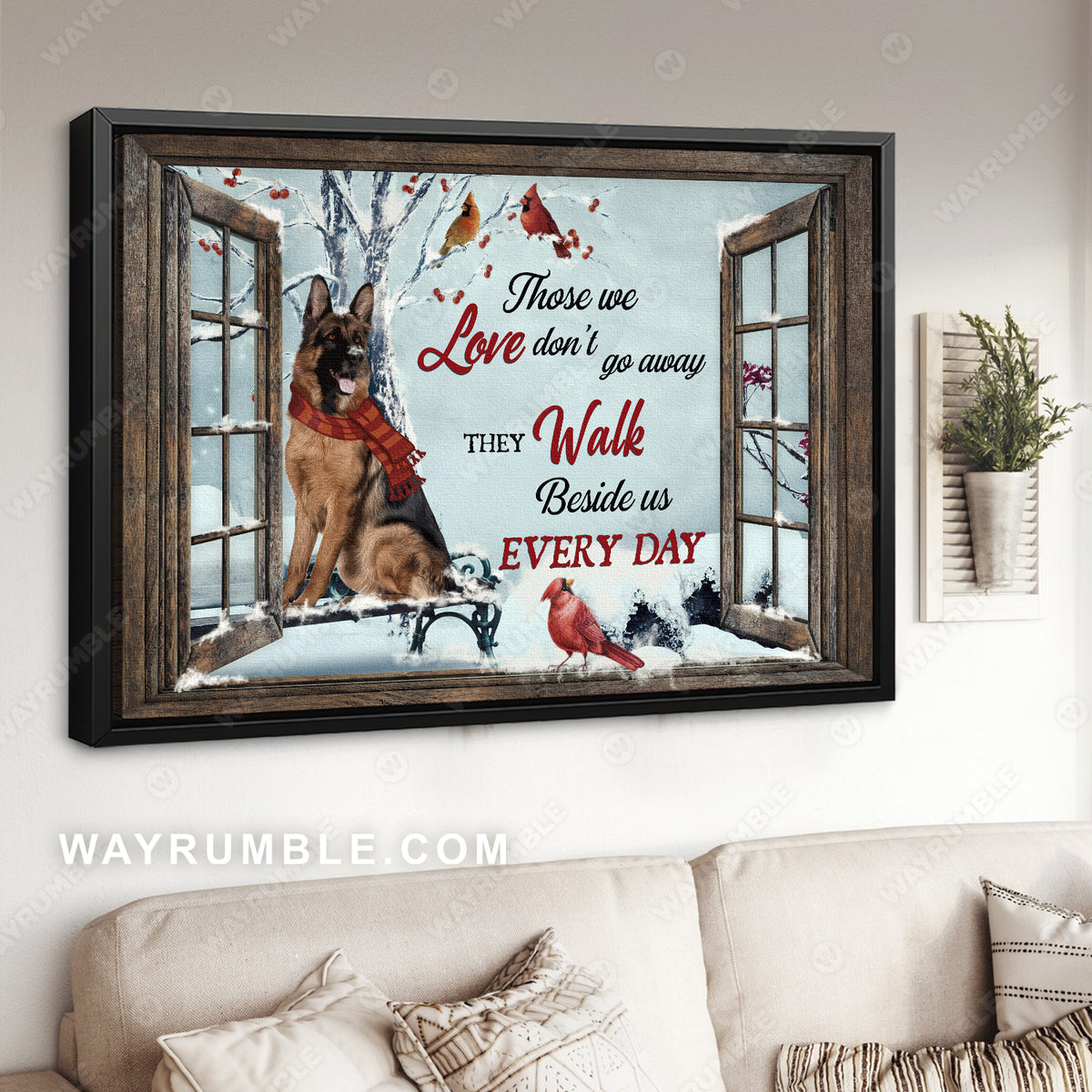 German shepherd drawing, White snow, Cardinal, Those we love don&#39;t go away - Heaven Landscape Canvas Prints, Wall Art
