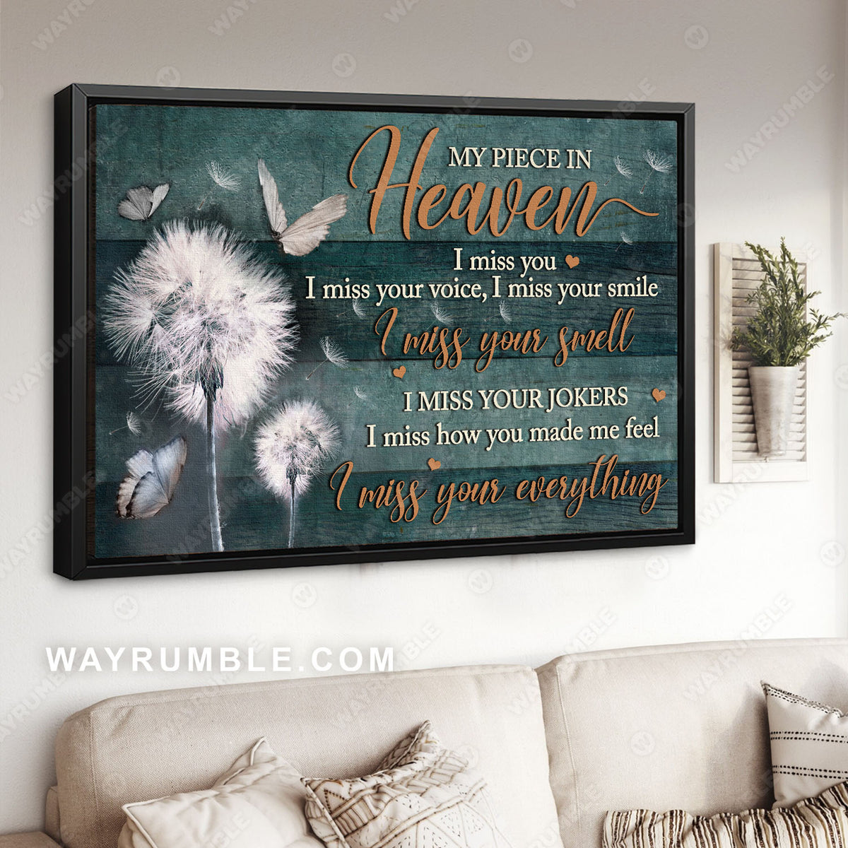 Dandelion painting, White butterfly, I miss your everything - Heaven Landscape Canvas Prints, Wall Art