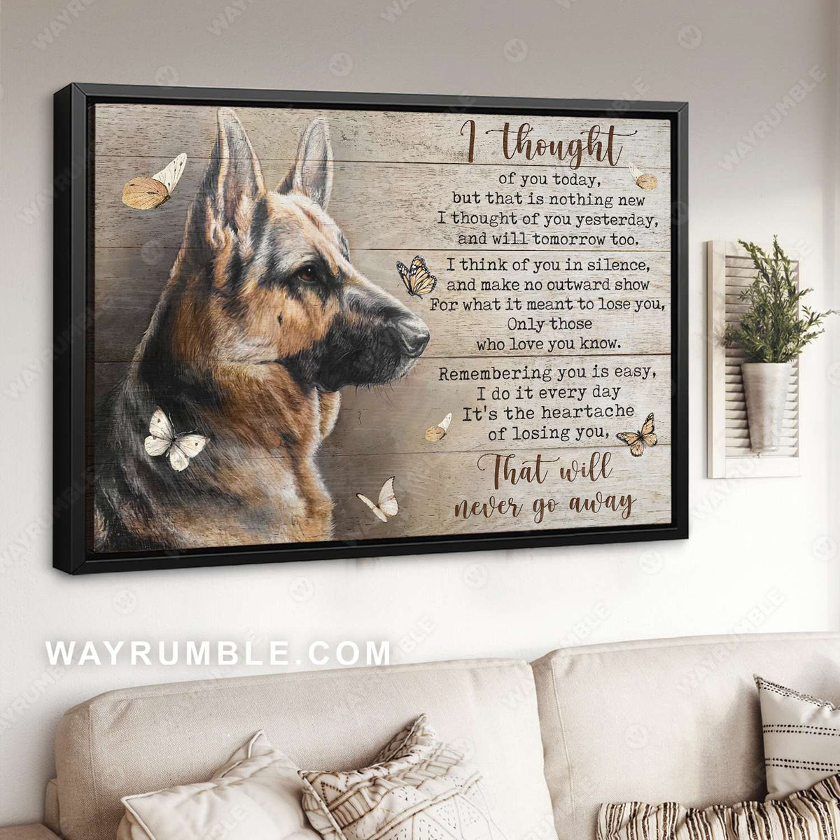German shepherd drawing, Orange butterfly, That will never go away - Heaven Landscape Canvas Prints, Wall Art