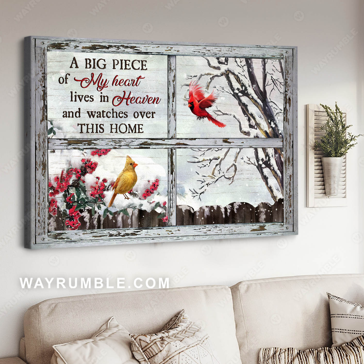 Winter garden, Cardinal couple, A big piece of my heart lives in heaven - Heaven Landscape Canvas Prints, Wall Art