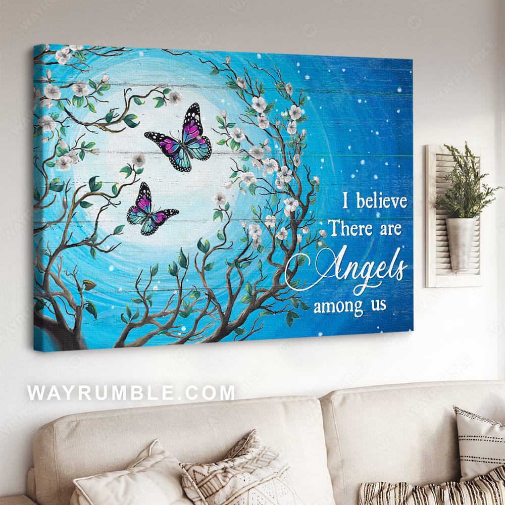 Cherry blossom, Pretty butterfly, Galaxy painting, I believe there are angels among us - Heaven Landscape Canvas Prints, Wall Art
