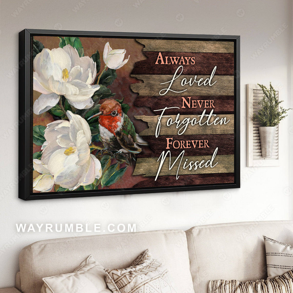 White flower, Hummingbird, Vintage picture, Always loved- Heaven Landscape Canvas Prints, Wall Art