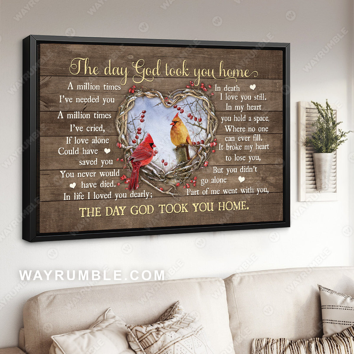 Heart of thorn, Cardinal drawing, Red cranberry, The day God took you home - Heaven Landscape Canvas Prints, Wall Art