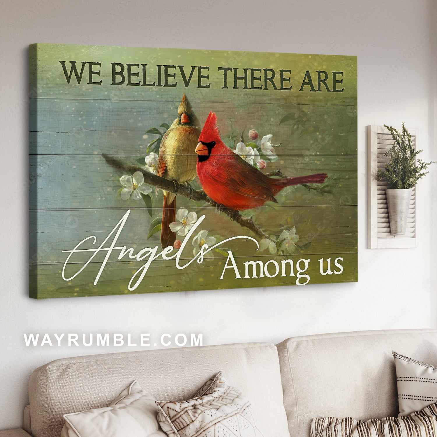 Cardinal drawing, White daffodils flower, We believe there are angels among us - Heaven Landscape Canvas Prints, Wall Art