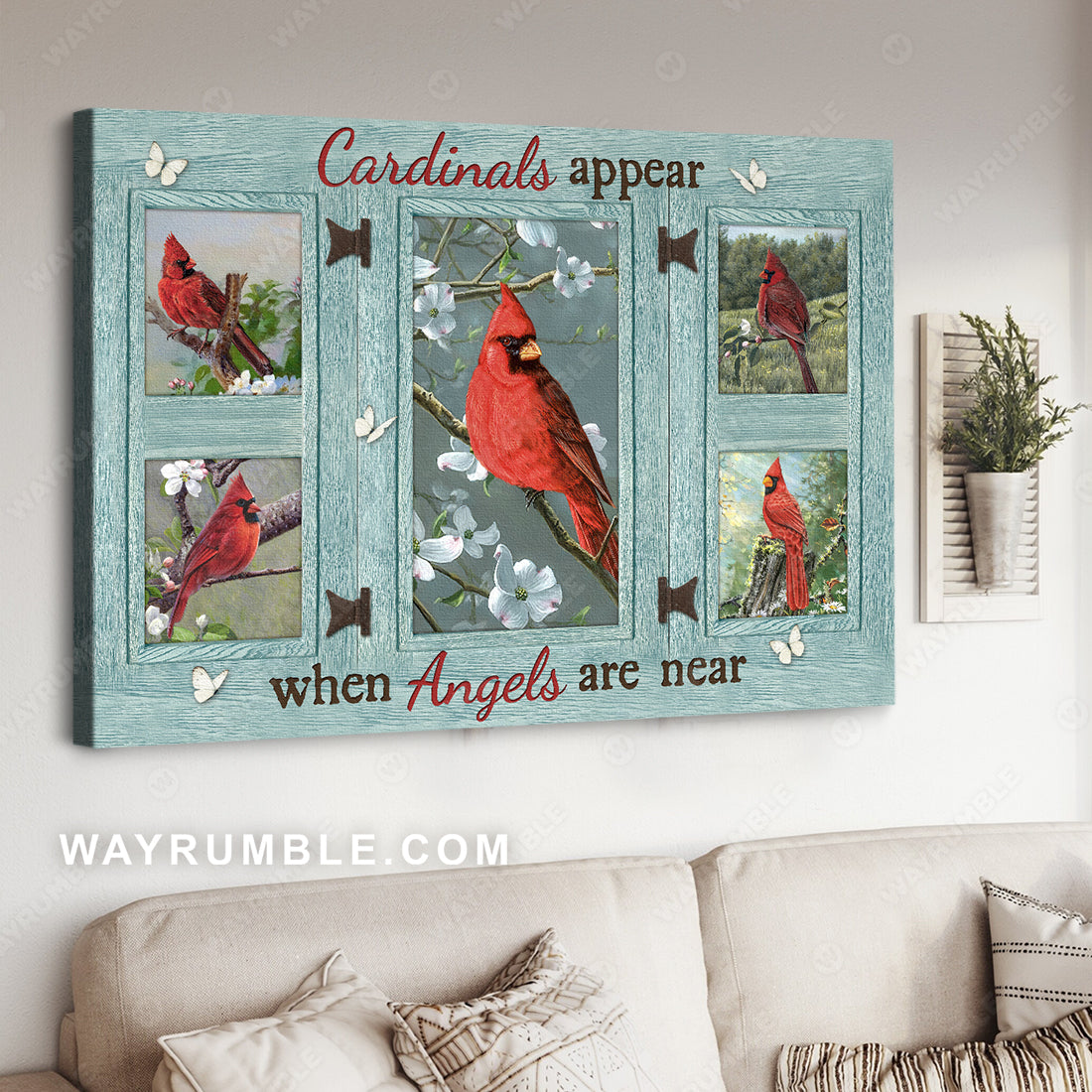 Beautiful cardinal, Spring painting, Jasmine, Cardinals appear when angels are near - Heaven Landscape Canvas Prints, Wall Art