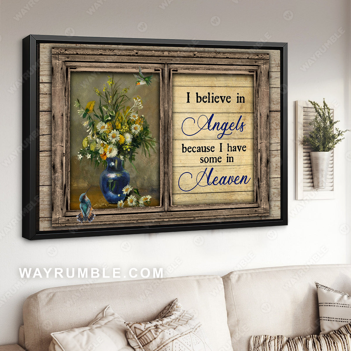 Brilliant flower drawing, Hummingbird painting, I believe in angels - Heaven Landscape Canvas Prints, Wall Art