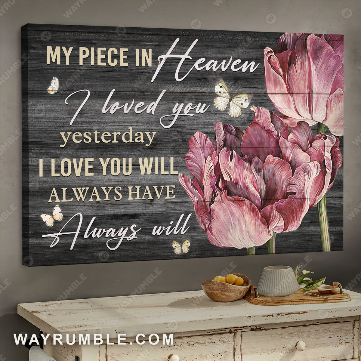 Dark pink flower painting, White butterfly, Always have always will - Heaven Landscape Canvas Prints, Wall Art
