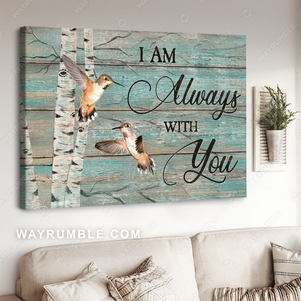 Hummingbird drawing, Blue background, Oldest tree, I am always with you - Heaven Landscape Canvas Prints, Wall Art