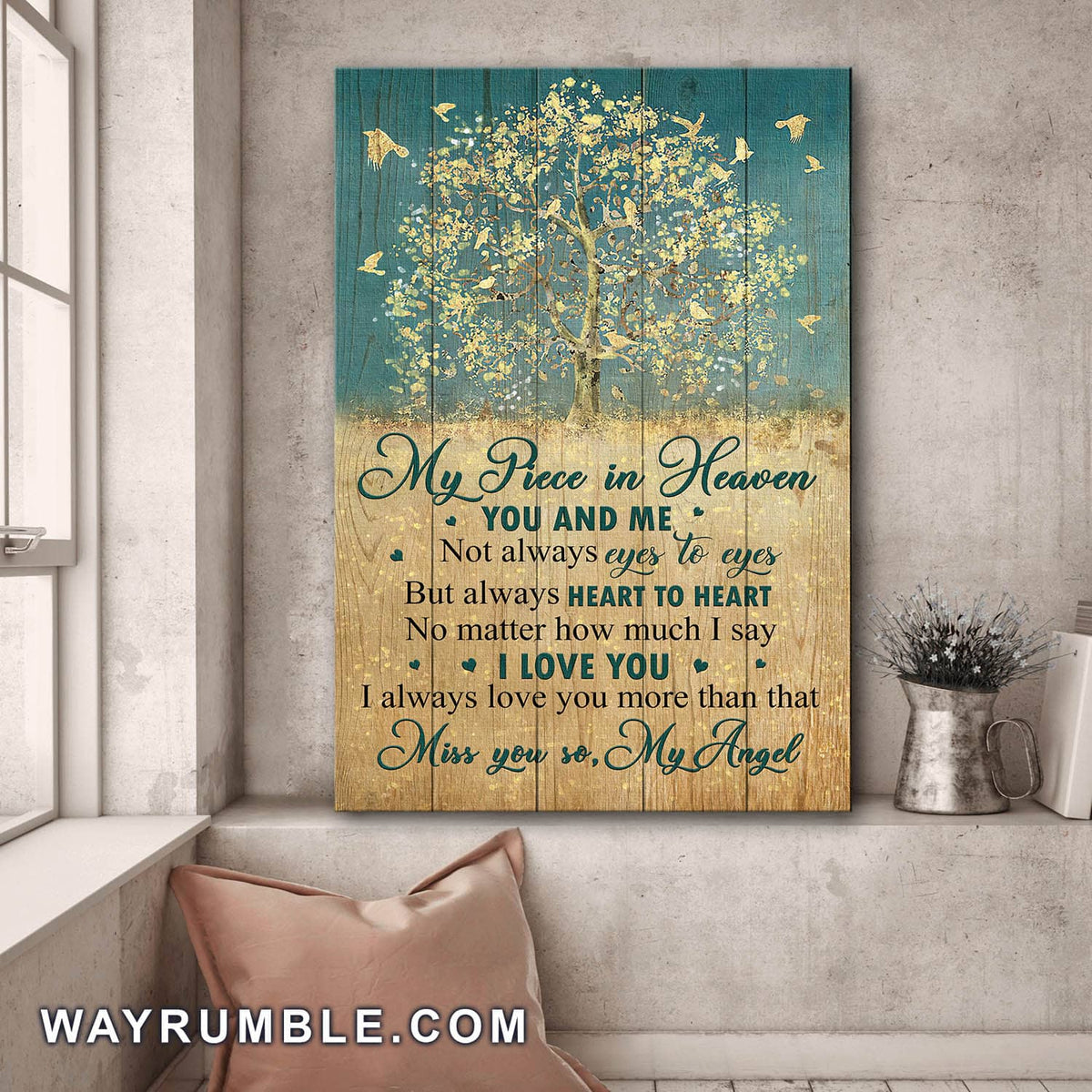 Golden tree, Bird, I miss you so My Angel - Heaven Portrait Canvas Prints, Wall Art
