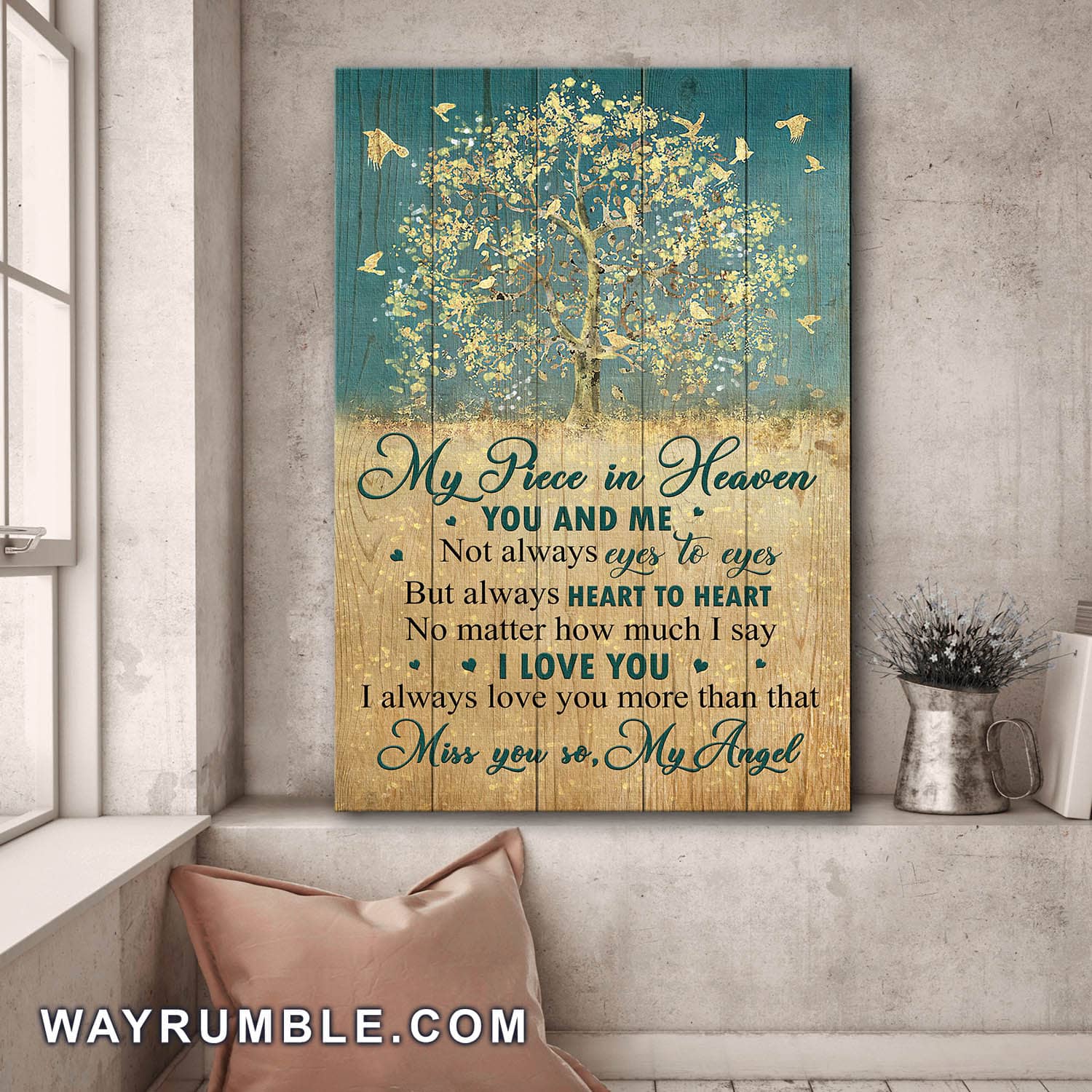 Golden tree, Bird, I miss you so My Angel - Heaven Portrait Canvas Prints, Wall Art