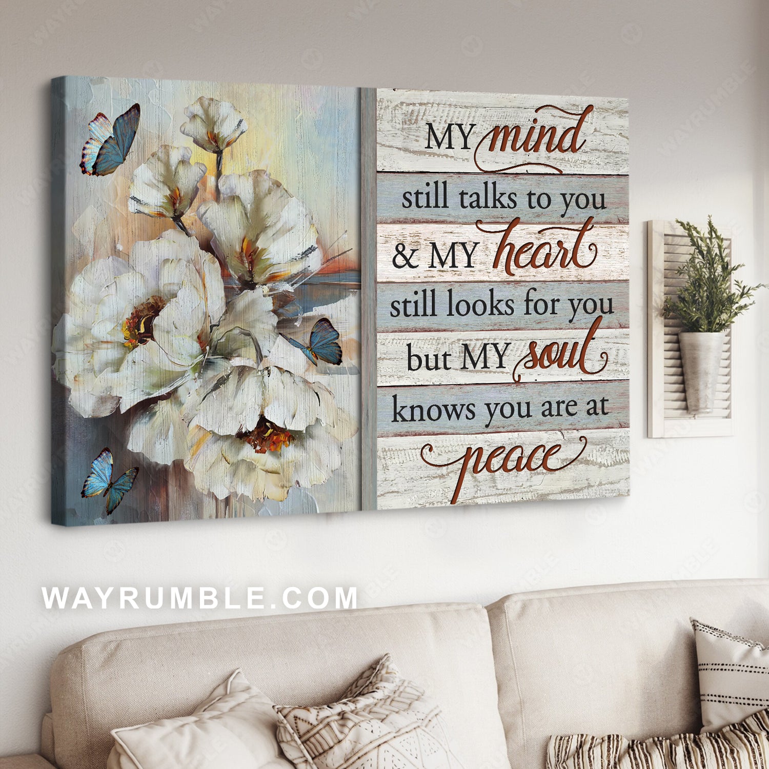 Watercolor camellia, Blue butterfly, My mind still talks to you - Heaven Landscape Canvas Prints, Wall Art