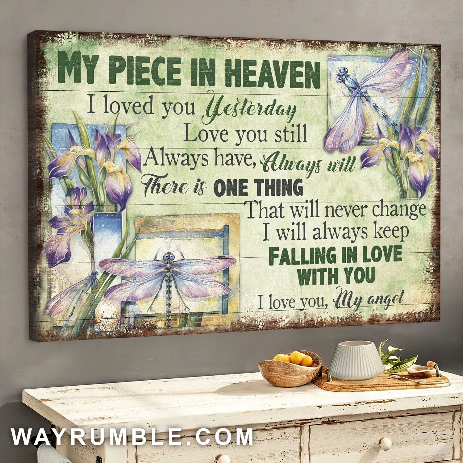 Purple flowers, Dragonfly, I will keep always falling in love with you - Heaven Landscape Canvas Prints, Wall Art