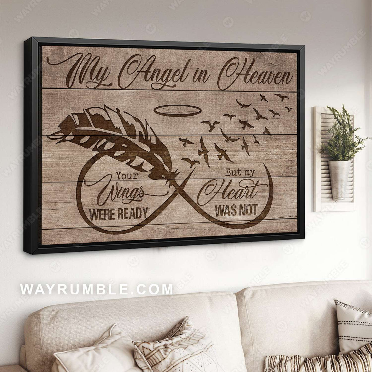 Feather wood carvings, Halo ring, Your wings were ready but my heart was not - Heaven Landscape Canvas Prints, Wall Art