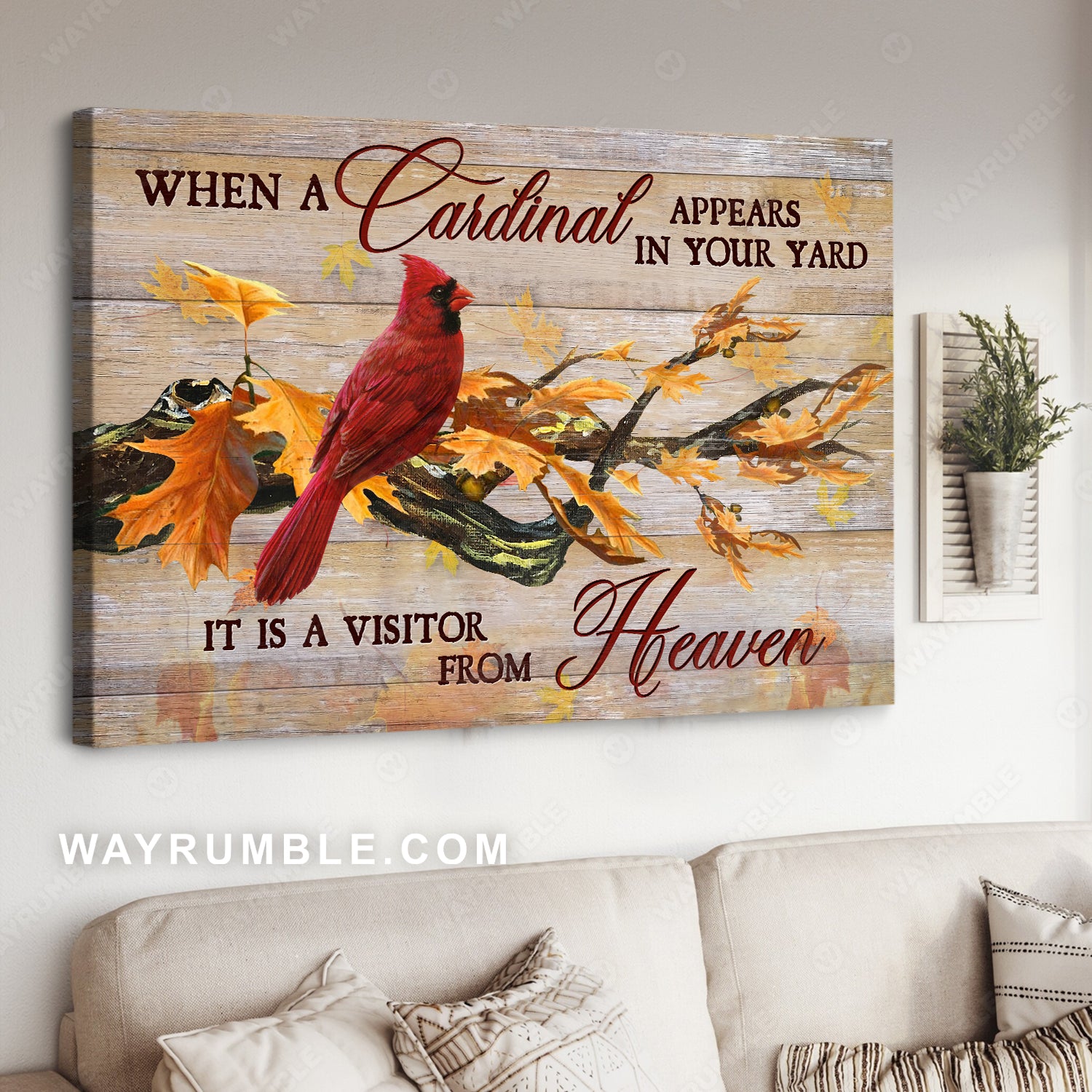 Red cardinal drawing, Autumn forest, It is a visitor from heaven - Heaven Landscape Canvas Prints, Wall Art