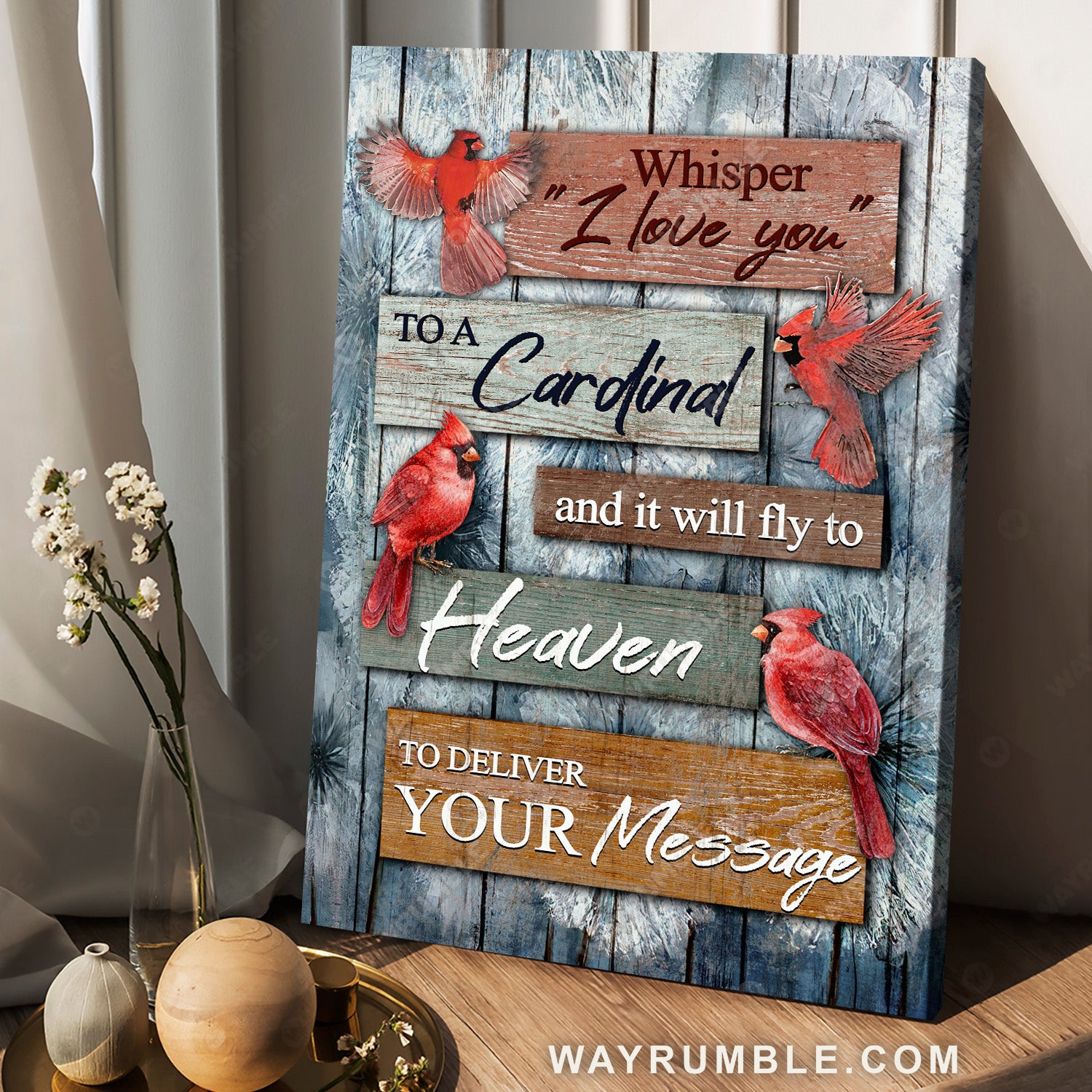 Pretty cardinal, Dandelion flower, Whisper I love you to a cardinal - Heaven Portrait Canvas Prints, Wall Art