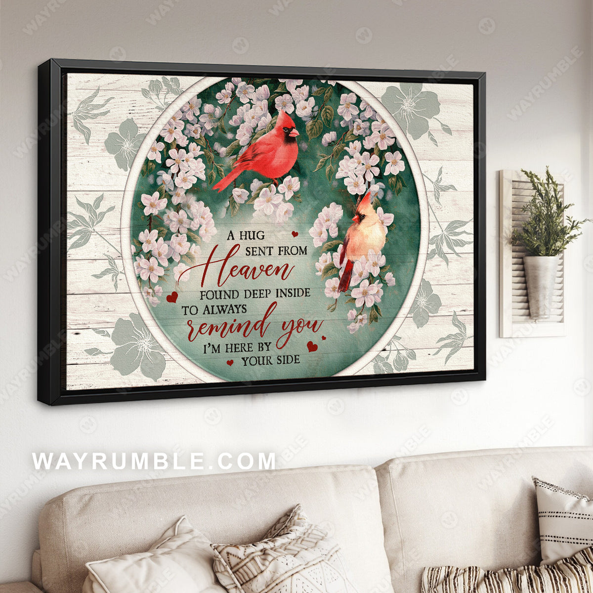 Circle frame, Red cardinal, Spring garden, A hug sent from heaven - Heaven Landscape Canvas Prints, Wall Art