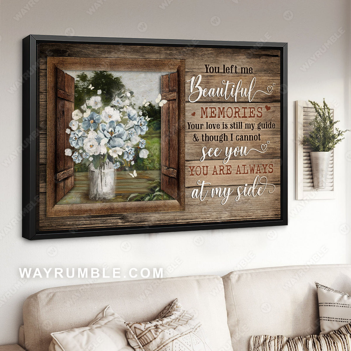 Wooden window, White flower vase, Still life painting, You are always at my side - Heaven Landscape Canvas Prints, Wall Art