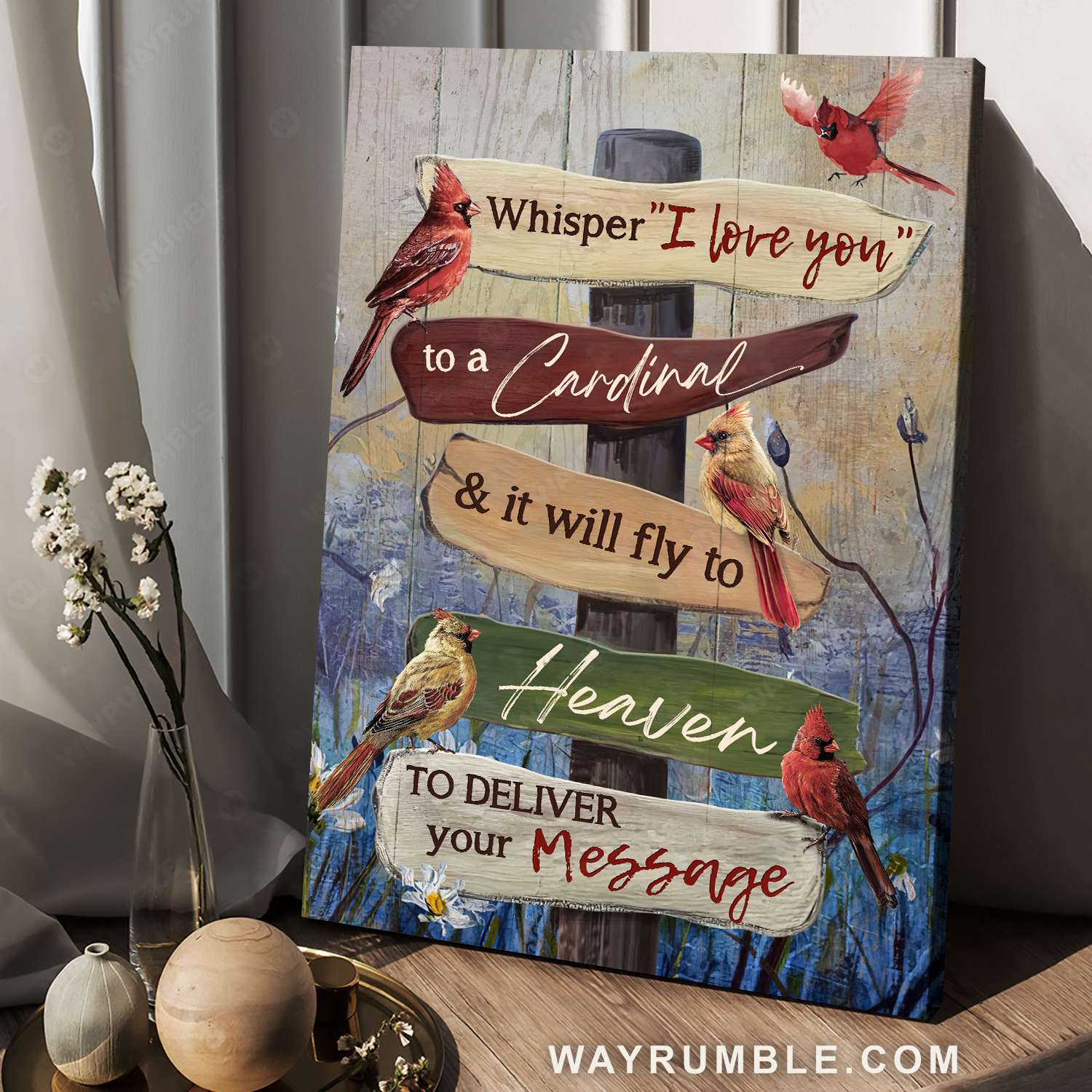 Cardinal drawing, Wooden signs, Whisper I love you - Heaven Portrait Canvas Prints, Wall Art