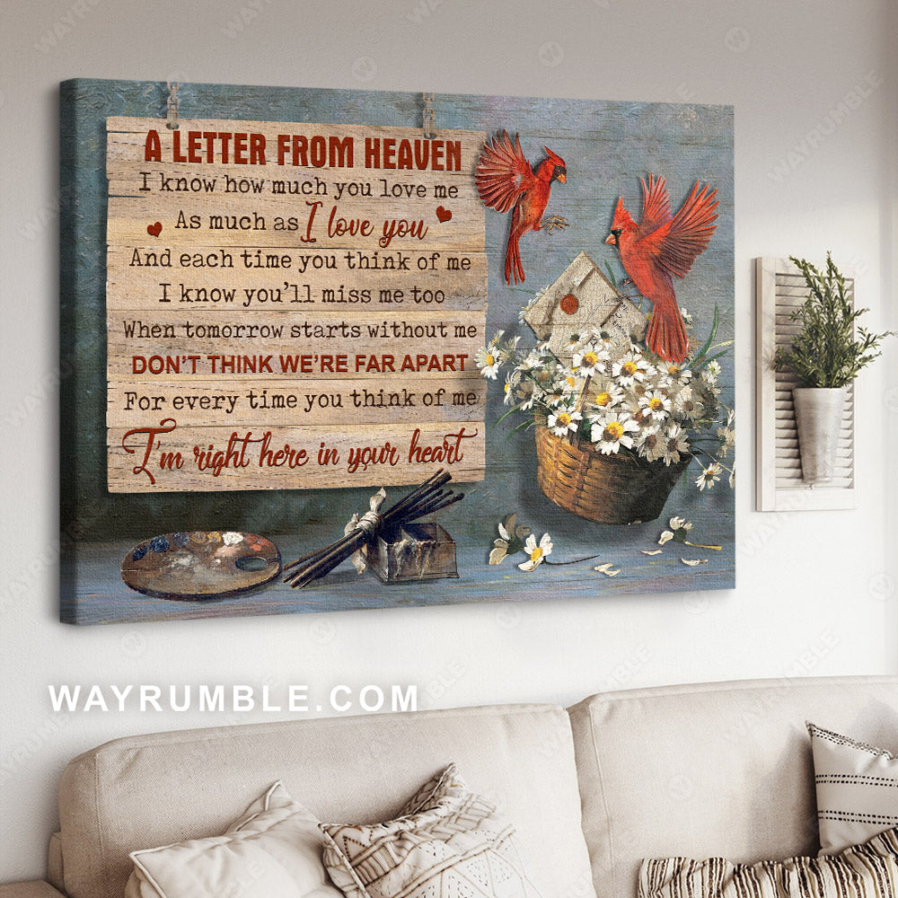 Vintage letter, Red cardinal, Daisy, A letter from heaven - Heaven Landscape Canvas Prints, Wall Art