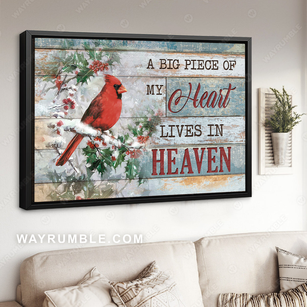 Stunning cardinal, Cranberry forest, A big piece of my heart lives in heaven - Heaven Landscape Canvas Prints, Home Decor Wall Art
